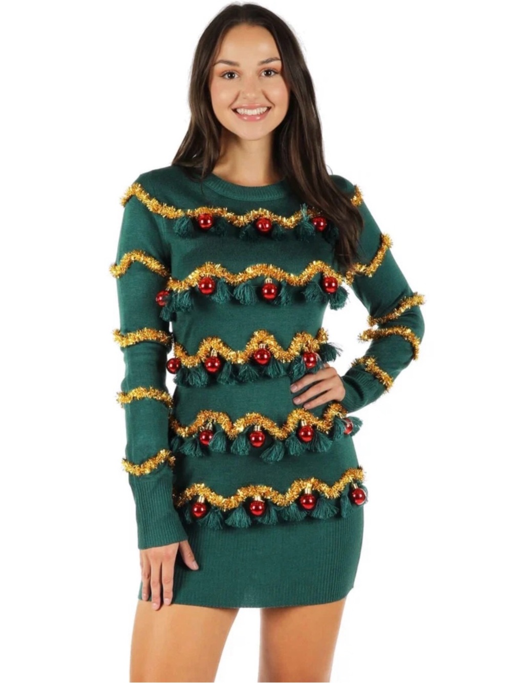 Women’s Tinsel Tree Christmas Sweater Dress